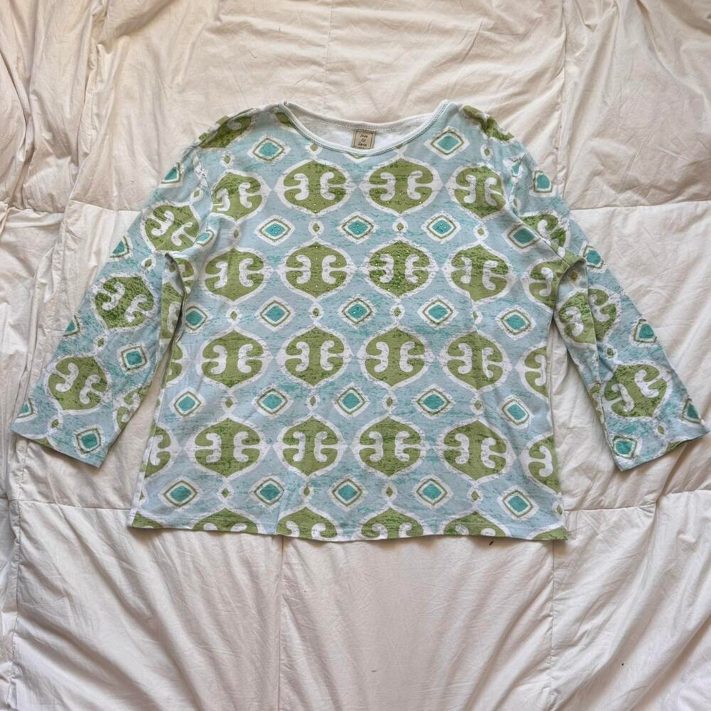 Jess & jane 90s y2k abstract long sleeve top sz‎ XL rhinestones fairy boho